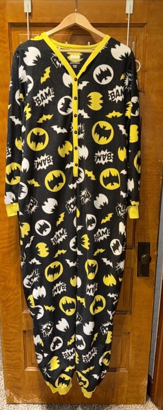 Batman One Piece Pajamas Adult Women Sz XL 16-18 Soft Fleece Jumpsuit DC Comics